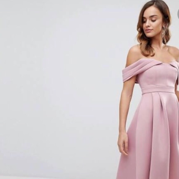 asos bardot cold shoulder dip back midi prom dress
